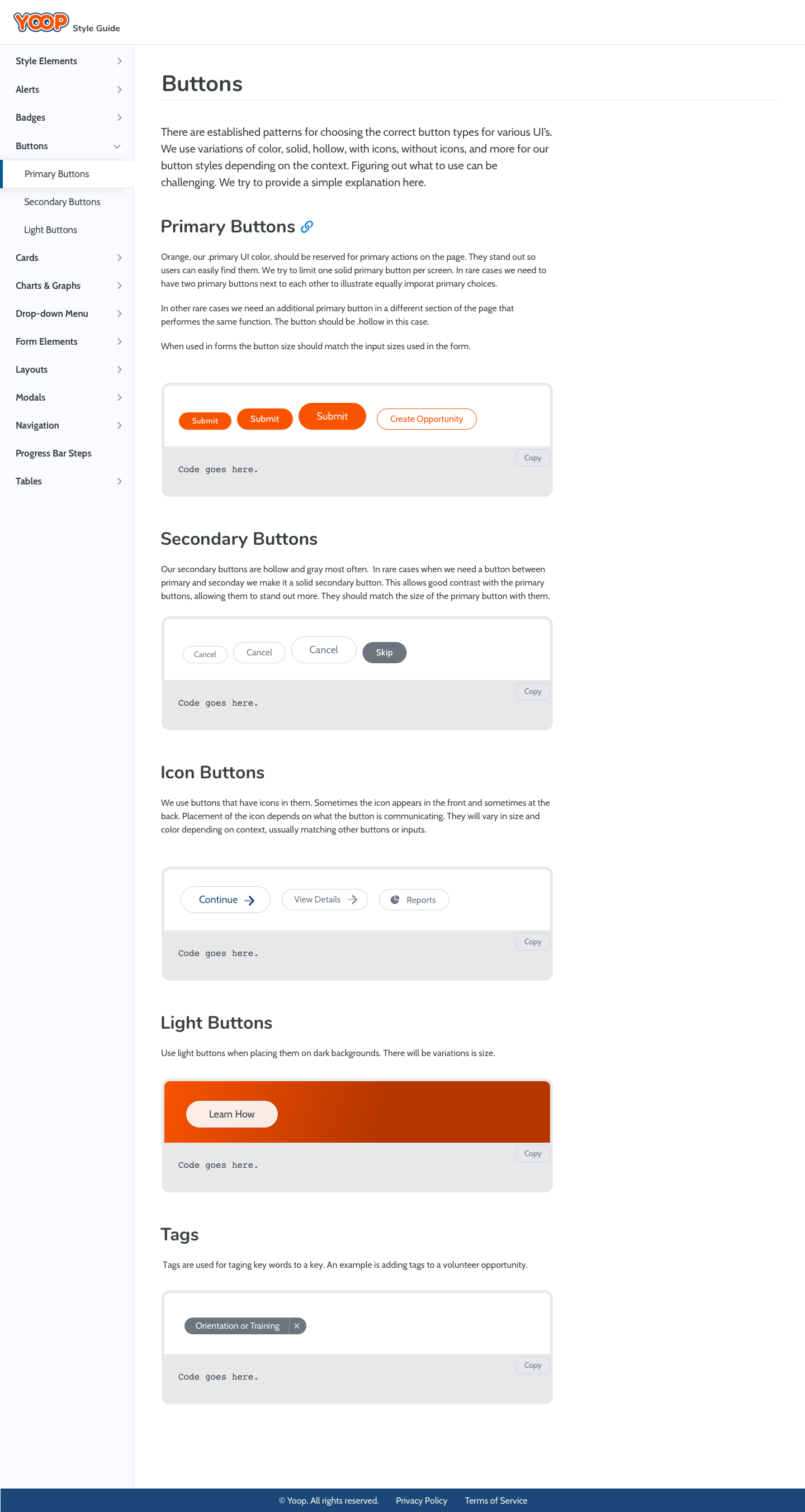 Yoop style guide page