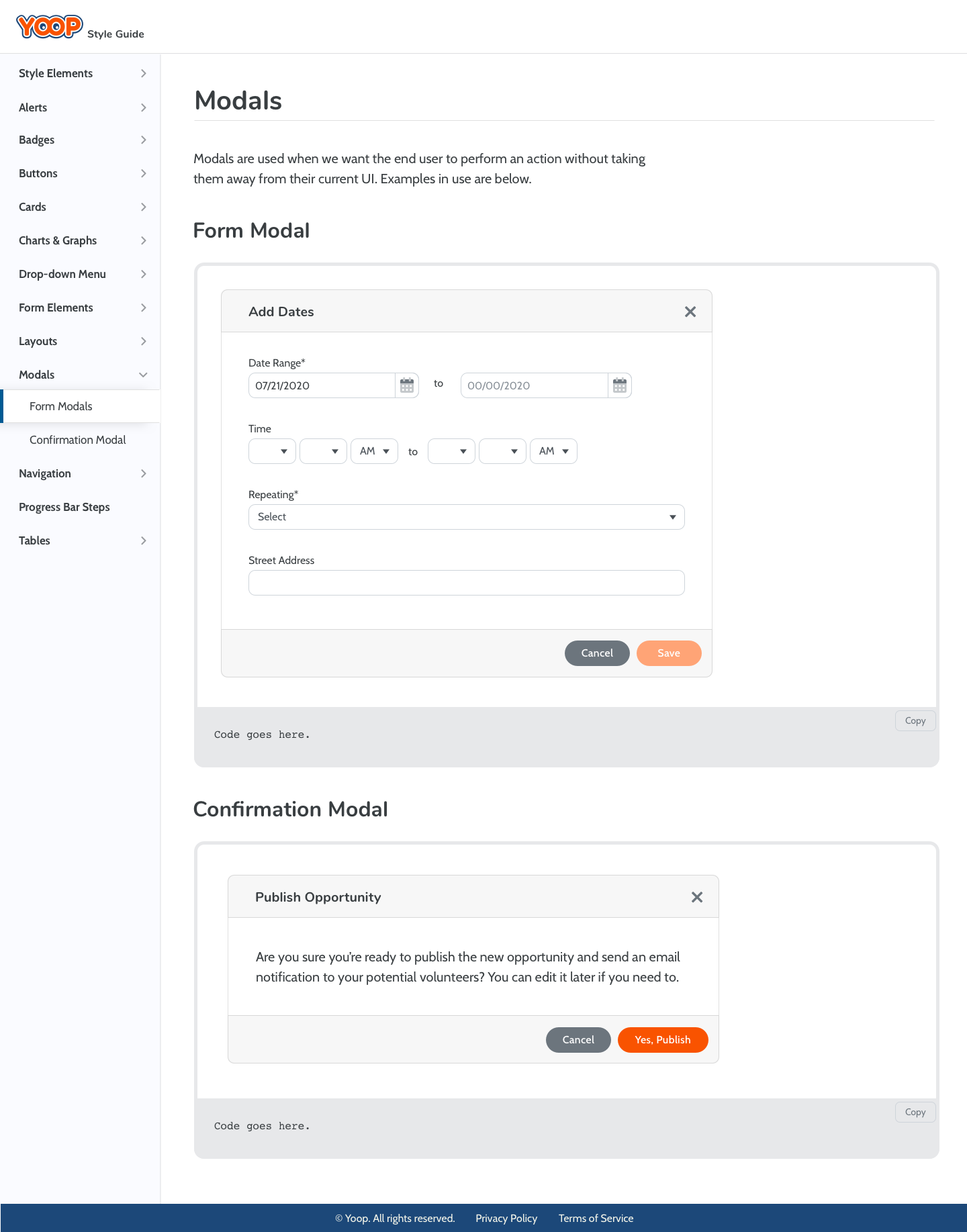 Yoop style guide page