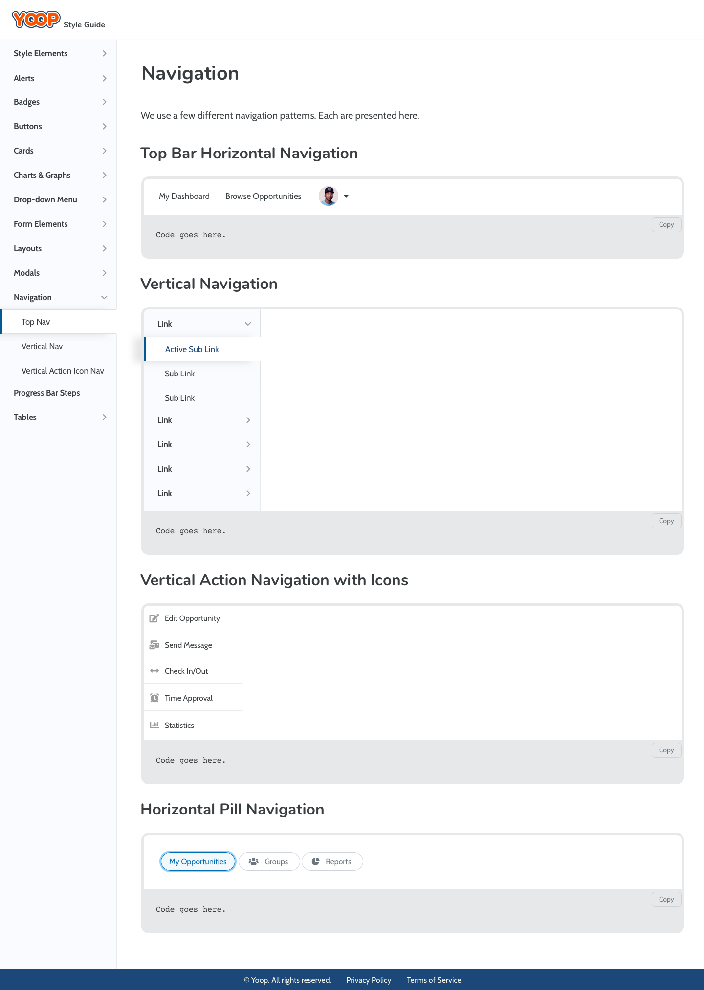 Yoop style guide page