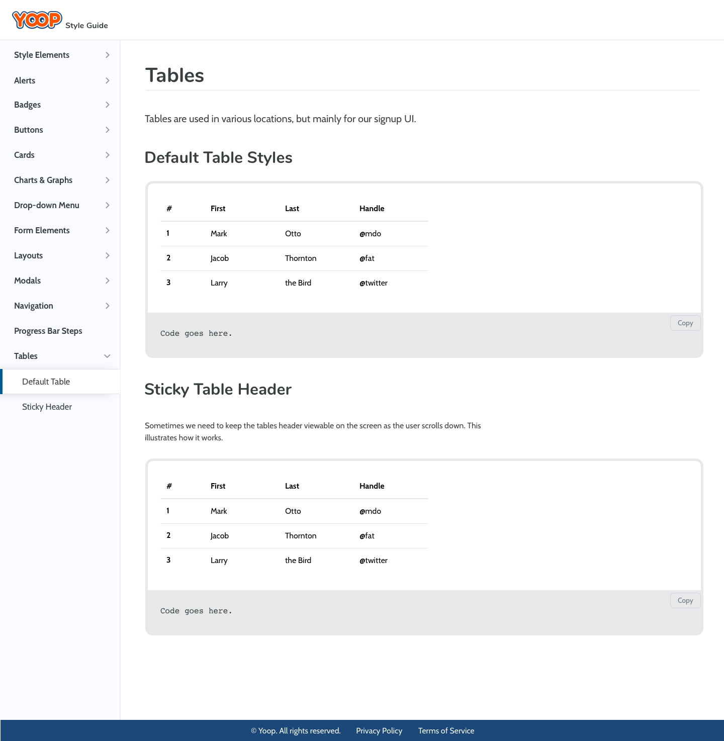 Yoop style guide page